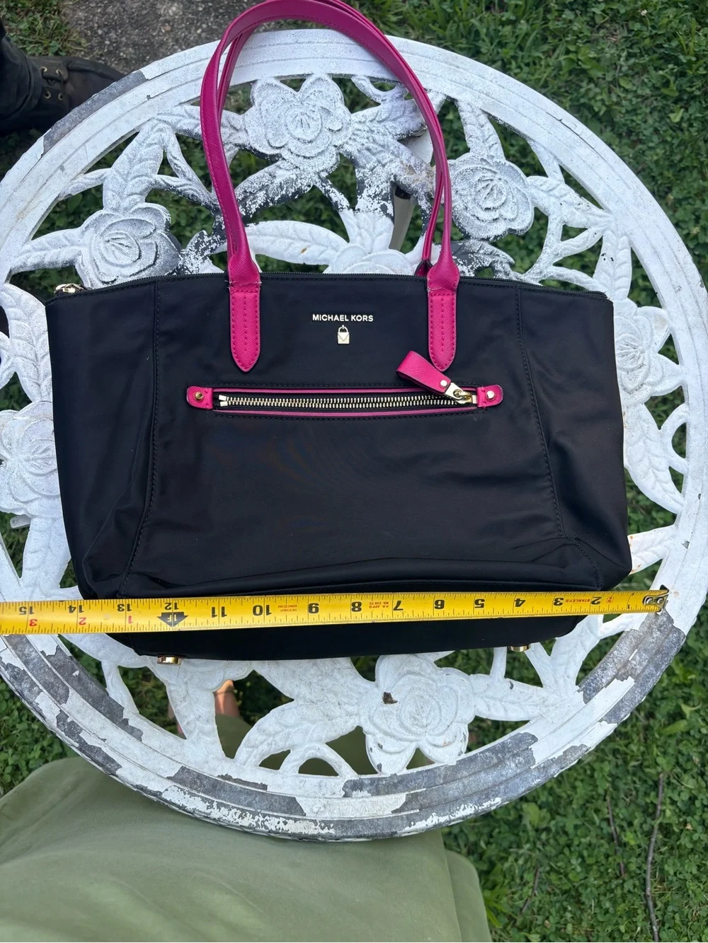 Michael Kors Black Medium Tote with Hot Pink Handles